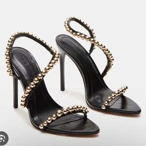 Steve Madden Black and Gold Beaded Heels